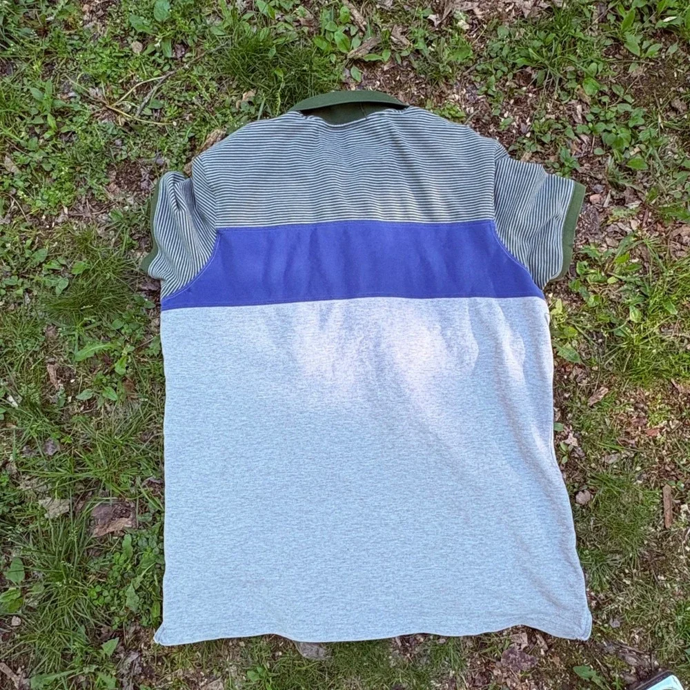 Banana Republic Mens XL Polo Shirt Colorblock Striped Elephant Logo Green Blue